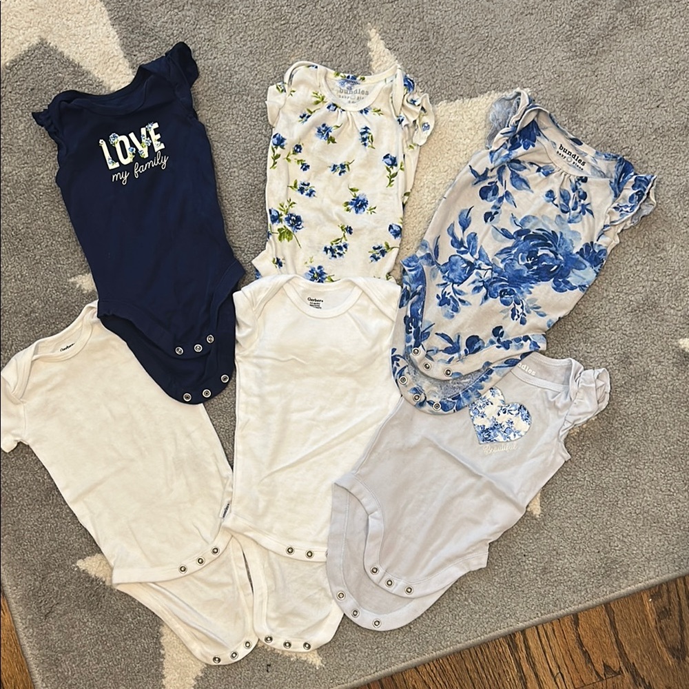 Blue and White Floral Bodysuit One Piece